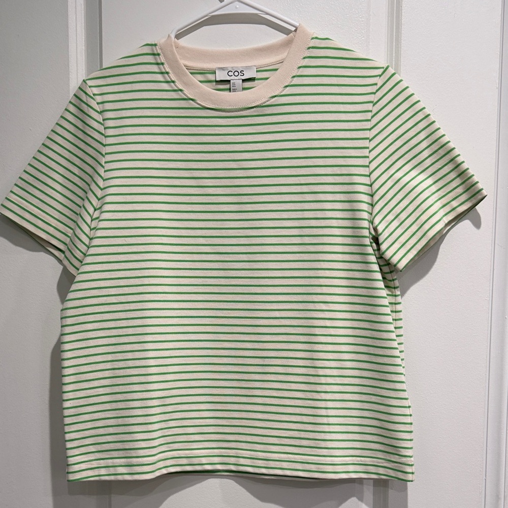 COS Cream and Green Striped Tee